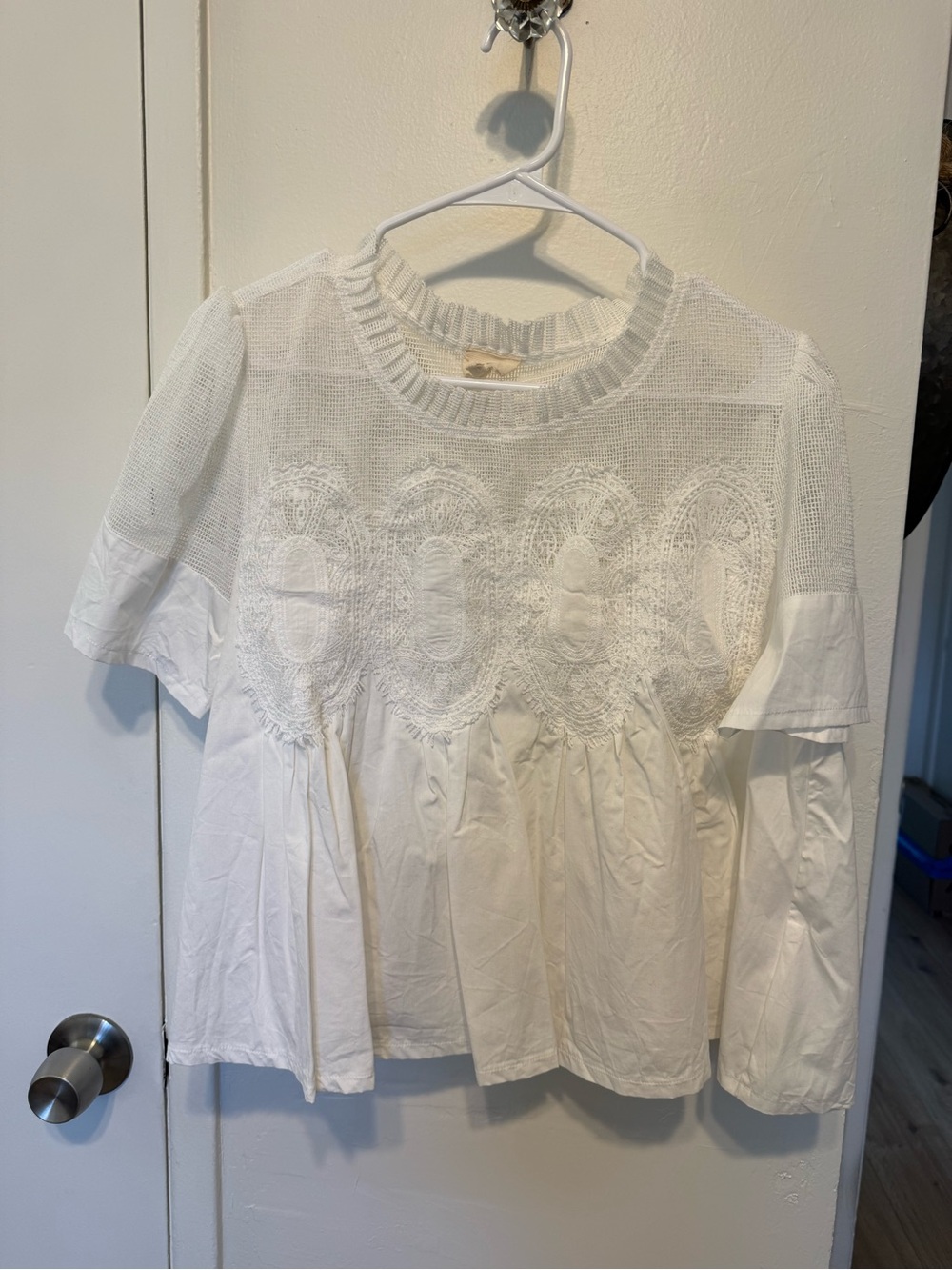 Anthropologie | en elly White Lace Knit Top